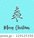 Hand drawn minimalistic Christmas tree with snowflakes, perfect for holiday greeting. Creative design for Christmas postcard to sending your wishes. Merry Christmas in stylish postcard. Postcard. 129125356