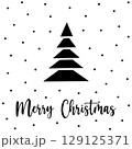 Christmas tree illustration in minimalist design for postcard. Hand drawn geometric Christmas tree with black layers isolated. Concept stylish Christmas tree postcard to send holiday greetings. 129125371