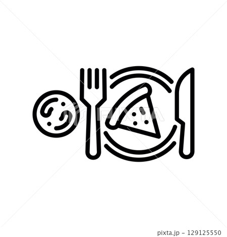 Place Setting with a Slice of Pizza and Cutlery Icon 129125550