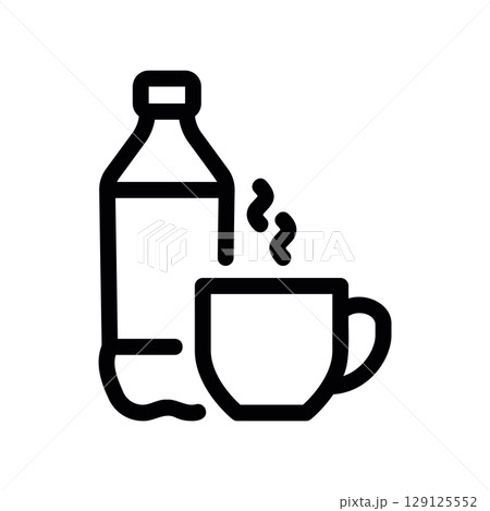 Bottle and a Steaming Hot Mug Outline Icon Set Bottle and a Steaming Hot Mug Outline Icon Set 129125552