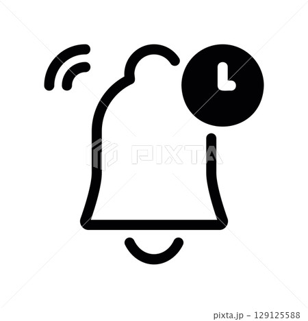 Ringing Bell with a Clock Icon for Timed Notification or Alarm 129125588