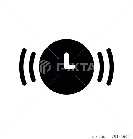 Ringing Alarm Clock Symbol with Sound Waves on Each Side 129125605