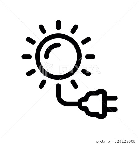 Solar Energy Concept with a Sun Connected to a Power Plug Solar Energy Concept with a Sun Connected to a Power Plug 129125609