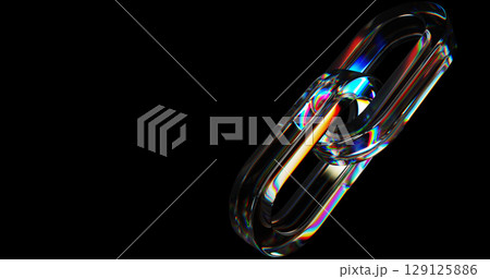Blockchain technology 3d banner. Hyperlink of glass holographic transparent chain links on black background. Cryptocurrency mining, digital data, bitcoin transaction, info security. 3D illustration Blockchain technology 3d banner. Hyperlink of glass holographic transparent chain links on black background. Cryptocurrency mining, digital data, bitcoin transaction, info security. 3D illustration 129125886