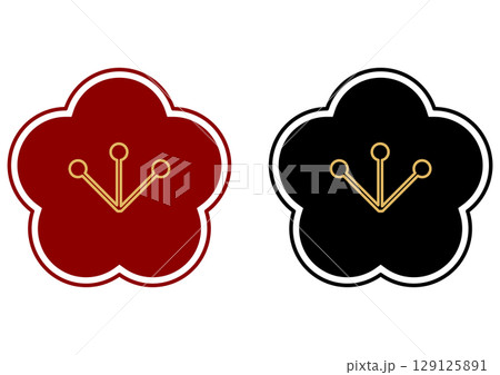 和柄のシンプルな梅の花セット 129125891