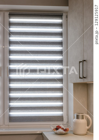 Kitchen Window with Double Zebra Blinds 129125917