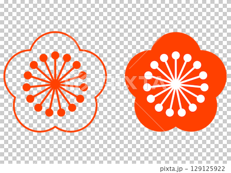 A simple plum blossom set with a vermilion Japanese pattern A simple plum blossom set with a vermilion Japanese pattern 129125922