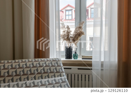 Window Still Life with Pampas Grass and Curtains 129126110