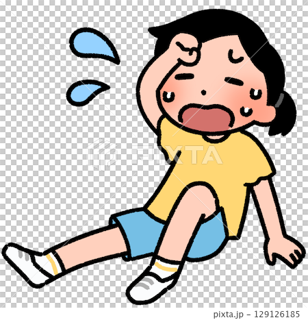 A girl sitting down sweating 129126185
