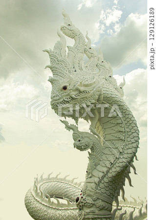 king naga thai dragon statue in thai temple 129126189