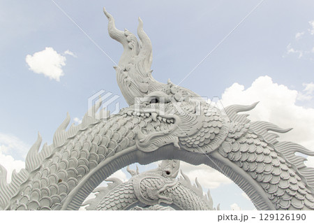 king naga thai dragon statue in thai temple 129126190