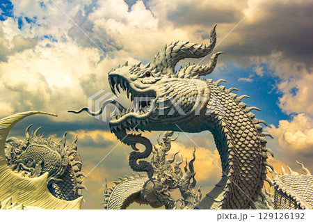 king naga thai dragon statue in thai temple 129126192