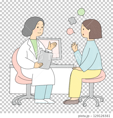 医者と話をする女性 129126381