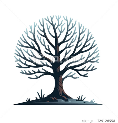 Dark stylized tree with intricate branches on white background. Abstract artistic illustration of nature and seasonal change concept 129126558