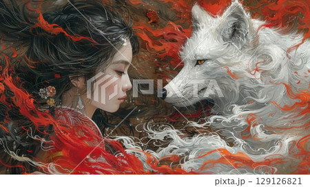 Kitsune-themed featuring mystical fox spirits from Japanese folklore. 129126821