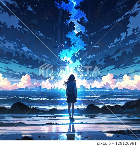 海と少女 129126961