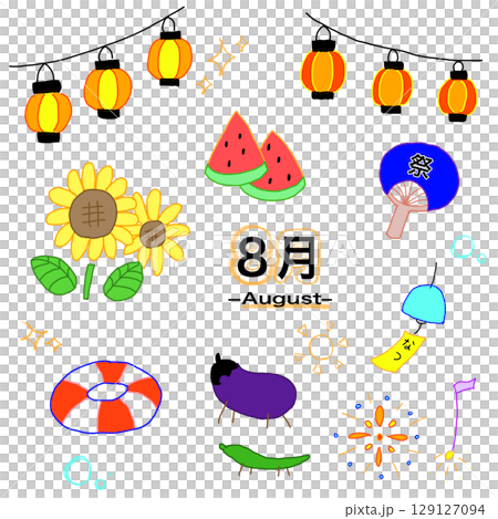 八月插圖圖示集 129127094