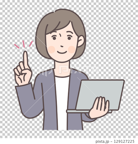 Business person pointing while holding a laptop 1 129127225