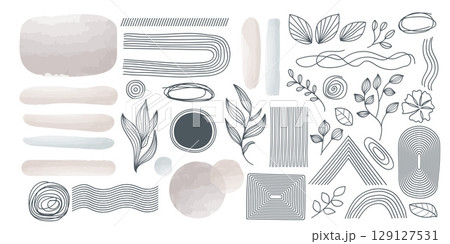 Set of elements for wall art minimal poster. Scandinavian abstract style hand drawn wall art decor. Set of elements for wall art minimal poster. Scandinavian abstract style hand drawn wall art decor. 129127531