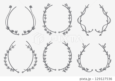 Hand drawn floral frames with flowers branch leaves. Vector illustration. Hand drawn floral frames with flowers branch leaves. Vector illustration. 129127536