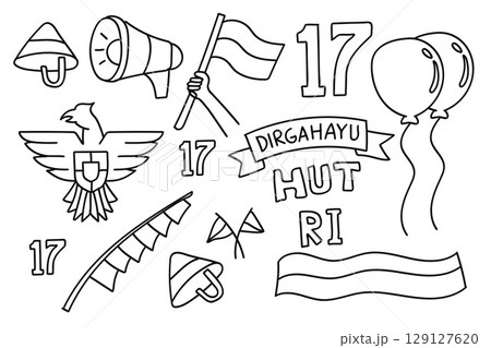Hand drawn doodle Indonesia independence day collection. Hand drawn doodle Indonesia independence day collection. 129127620