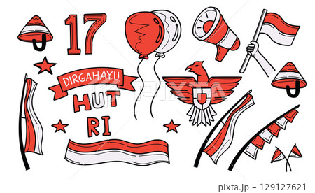 Doodle hand drawn Indonesia independence day colorful collection Doodle hand drawn Indonesia independence day colorful collection 129127621