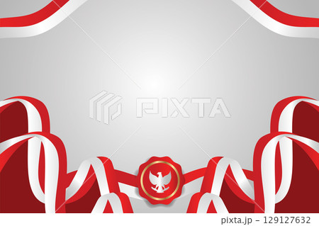 Indonesia Flag Background with Wavy Ribbons and Garuda Pancasila Emblem for Independence Day Illustration. Indonesia Flag Background with Wavy Ribbons and Garuda Pancasila Emblem for Independence Day Illustration. 129127632