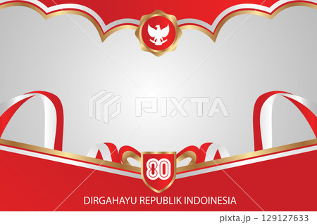 Indonesia Flag Background with red,gold and white Wavy Ribbons and Pancasila Emblem for Independence Day Indonesia Flag Background with red,gold and white Wavy Ribbons and Pancasila Emblem for Independence Day 129127633
