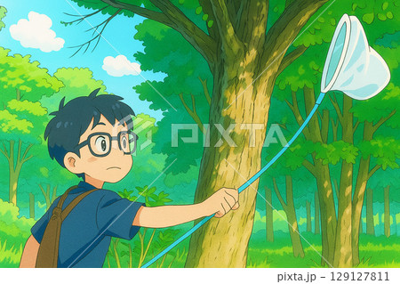虫取り網を持った子供 129127811