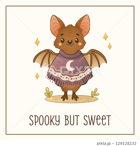 Boho halloween bat card with quote spooky but sweet 129128232