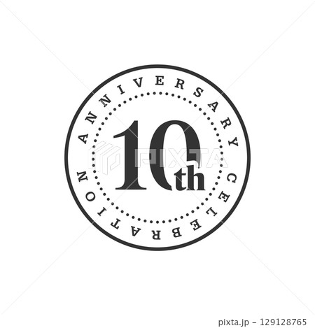 おしゃれな10周年記念のアニバーサリーバッジ風アイコン（モノクロ・ベクター） 129128765
