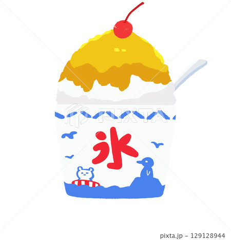 マンゴーのかき氷、さくらんぼとスプーン付き 129128944