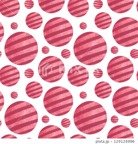Red textured balls with diagonal stripes. Seamless watercolor pattern isolated on white. Playful minimal design suitable for childrens products, textiles, wrapping paper, and pet-themed backgrounds Red textured balls with diagonal stripes. Seamless watercolor pattern isolated on white. Playful minimal design suitable for childrens products, textiles, wrapping paper, and pet-themed backgrounds 129128996