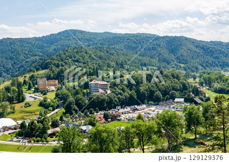 View from the castle in Muszyna on the town (Poland) 129129376