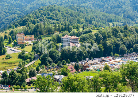 View from the castle in Muszyna on the town (Poland) 129129377