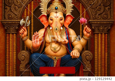 Ganesha Divine Wisdom and Prosperity Hindu Deity Illustration 129129442