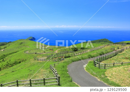 【島根県】快晴のアカハゲ山展望台からの眺望（隠岐の島　知夫里島） 129129500