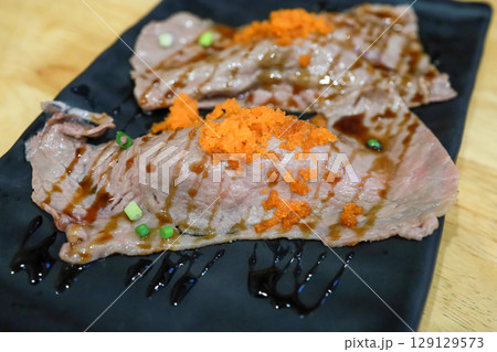Top view of sushi beef wagyu, focus selective Top view of sushi beef wagyu, focus selective 129129573
