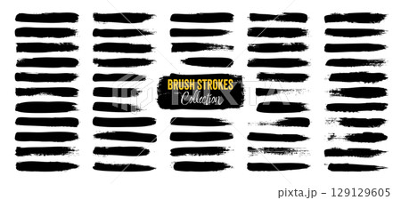 Grunge brush strokes, lines, ink smudges, hand-drawn scribble shapes. Handmade sketchy marks, acrylic stains, charcoal streaks. Paint textures, dry brush effect. Marker underline. Vector illustration 129129605