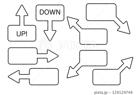 手書き風矢印吹き出しセット　黒線 129129749