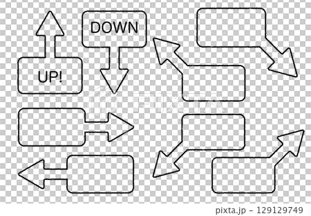 手書き風矢印吹き出しセット　黒線 129129749