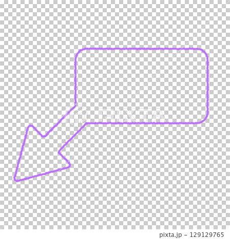 手書き風矢印吹き出し　左下矢印　紫色線 129129765