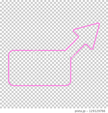 手書き風矢印吹き出し　右上矢印　ピンク線 129129766