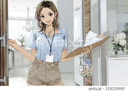 地域支援をする女性スタッフのイラスト素材 地域支援をする女性スタッフのイラスト素材 129129995