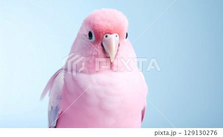 pink parrot portrait, a pink Galah parrot, Galah Cockatoo, featuring soft, pastel feathers and intelligent eyes against a gentle blue background, pets, cuteness pink parrot portrait, a pink Galah parrot, Galah Cockatoo, featuring soft, pastel feathers and intelligent eyes against a gentle blue background, pets, cuteness 129130276