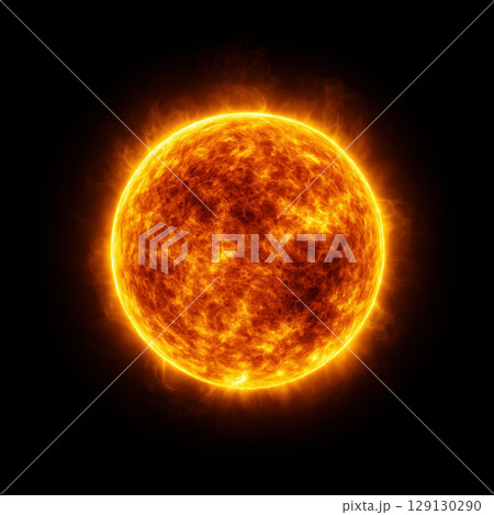 宇宙の暗闇に浮かぶリアルな太陽,核融合反応の一例,火の玉の背景素材 129130290