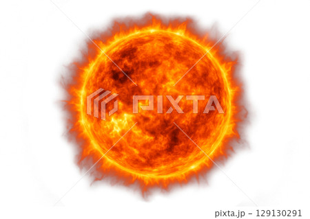 宇宙の暗闇に浮かぶリアルな太陽,核融合反応の一例,火の玉の背景素材 129130291