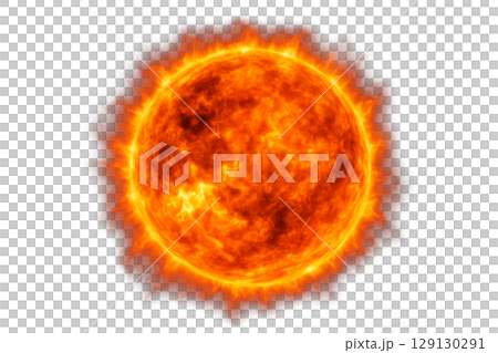 宇宙の暗闇に浮かぶリアルな太陽,核融合反応の一例,火の玉の背景素材 129130291