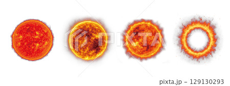 宇宙の暗闇に浮かぶリアルな太陽,核融合反応の一例,火の玉の背景素材 129130293