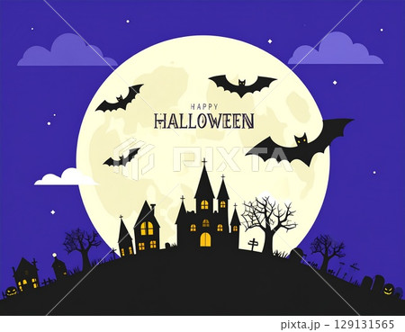 月夜に舞うハロウィン背景 129131565